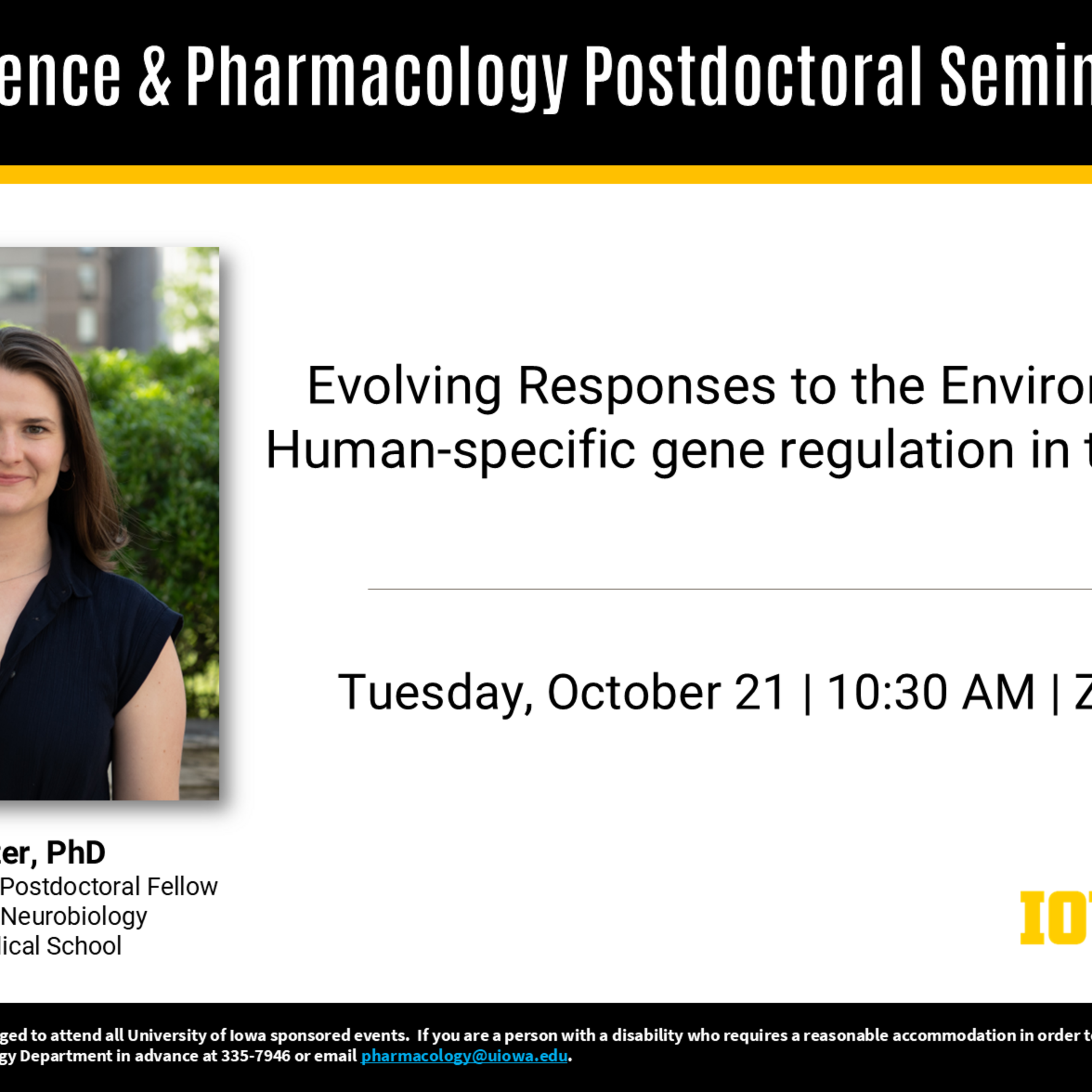 Neuroscience and Pharmacology Postdoctoral Seminar Ava Carter PhD